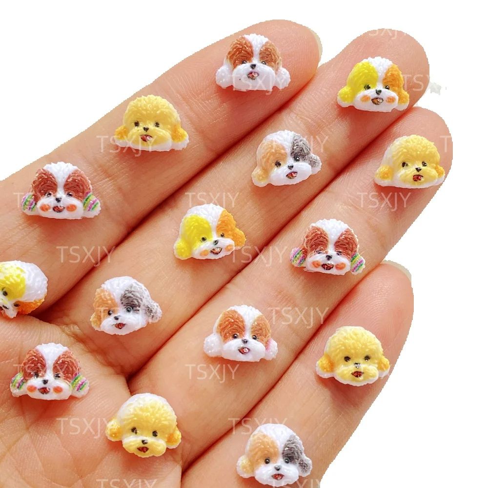 Resin Art Design For Wedding - 50個入り 可愛いミニ漫画風動物と小型犬の頭ネイルアート樹脂製デザイナーチャーム DIYクラフト ネイル3Dデコレーションジュエリー用