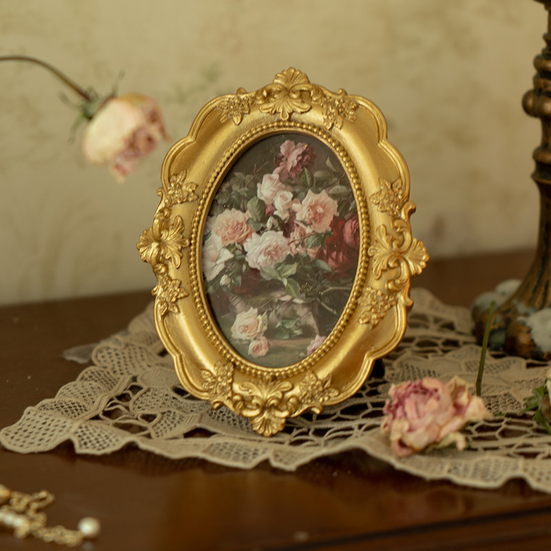 Resin Art For Photo Frame - レトロなヨーロッパ風レリーフ丸型樹脂製小型フォトフレーム額縁飾りB&B壁飾り文学芸術ライトラグジュアリー壁掛け