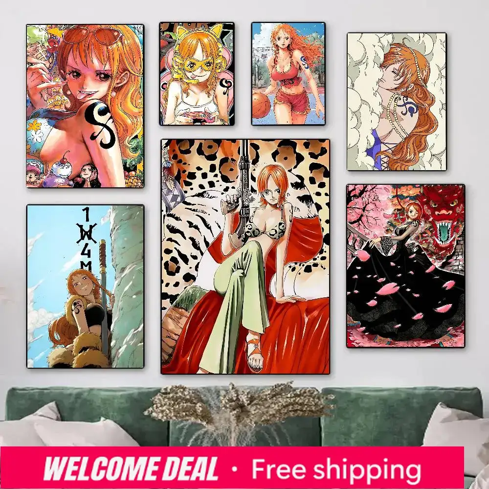 Resin Art Wall Decor - 2026 1pc アニメキャラクターナミマンガワンピースポスター HD プリントヴィンテージ壁アート装飾家庭学習室用