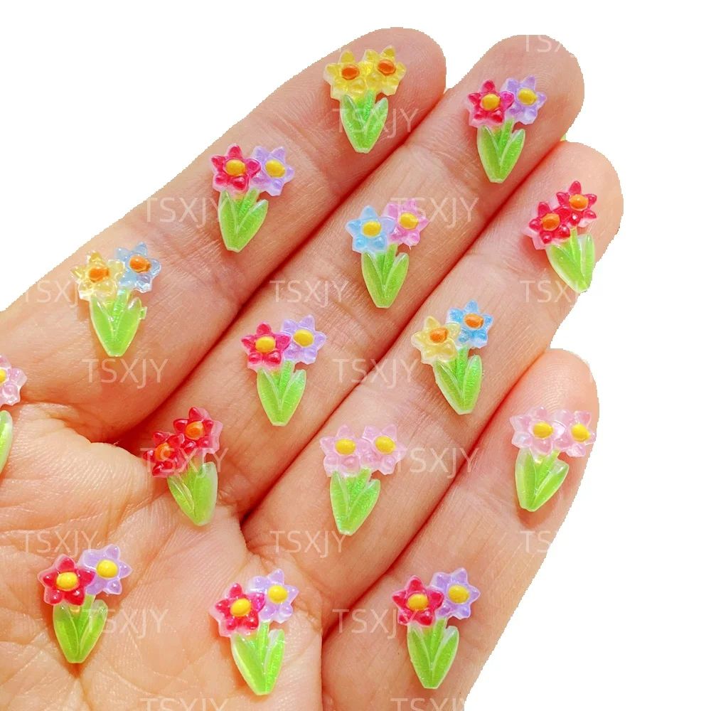 Resin Art Design For Wedding - 50個入り キュートなミニカラフルスパークリングスターフラワー ネイルアート レジンデザイナーチャーム DIYクラフト ネイル3Dデコレーション