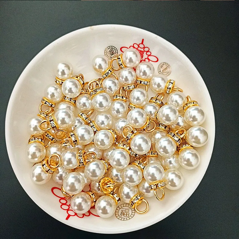 Resin Art Design For Wedding - 30 個ラウンドパールダイヤモンドペンダントゴールドシルバー DIY プリンセスウェディングギフトビッグサイズデザインアート装飾ビーズラインストーン Jewelry14mm