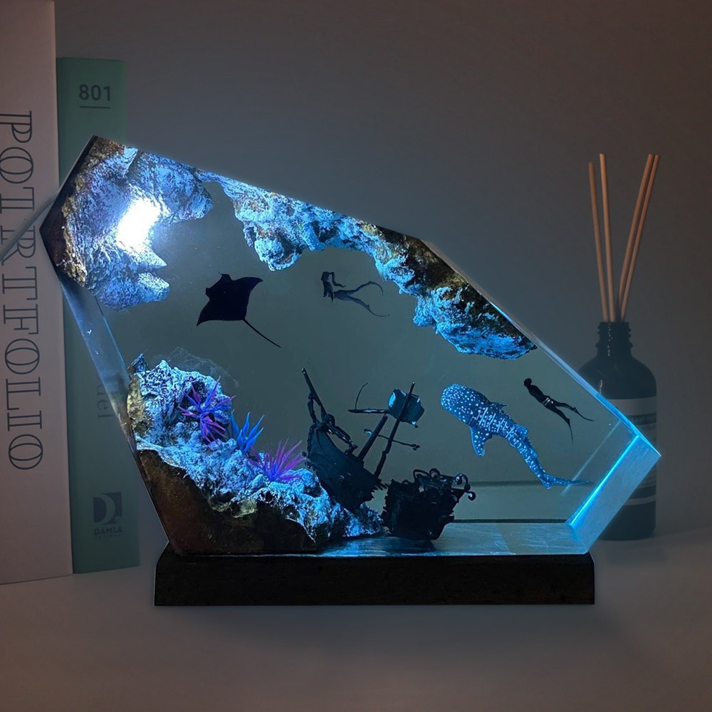 Resin Art Design For Wedding - 海洋樹脂木工アート発光デザインジンベエザメマンタダイバークリスマスユニークギフトホームデコレーションワンダー