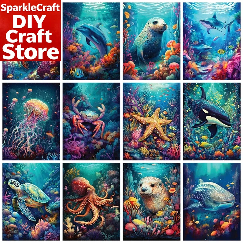 Resin Art Wall Decor - 1PC フレームレスフルスクエアラウンドダイヤモンド塗装キットイルカウミガメ家の装飾刺繍モザイク動物壁アート
