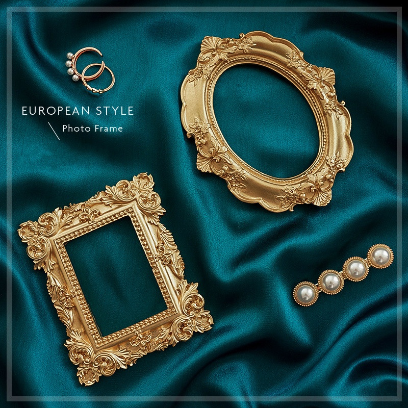 Resin Art For Photo Frame - ゴールデンレトロフォトフレームネイルアートジュエリー装飾家の装飾写真撮影の背景撮影写真小道具