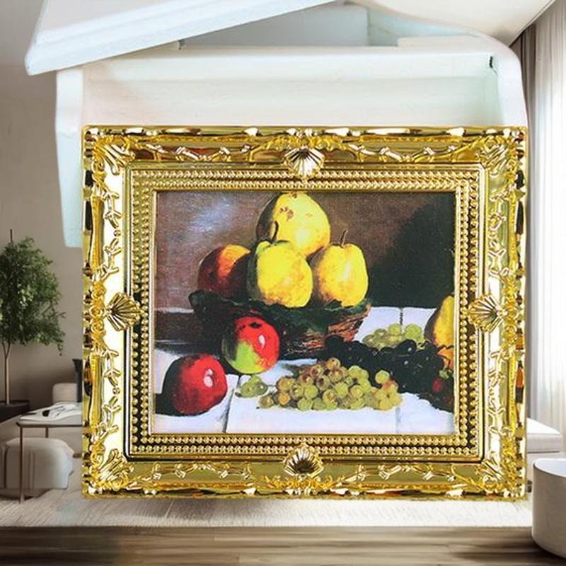 Resin Art For Photo Frame - 1個のミニチュアドールハウスウォールアートデコレーション; 1:12スケールドールハウス油絵ヴィンテージ人物シーンフォトフレーム