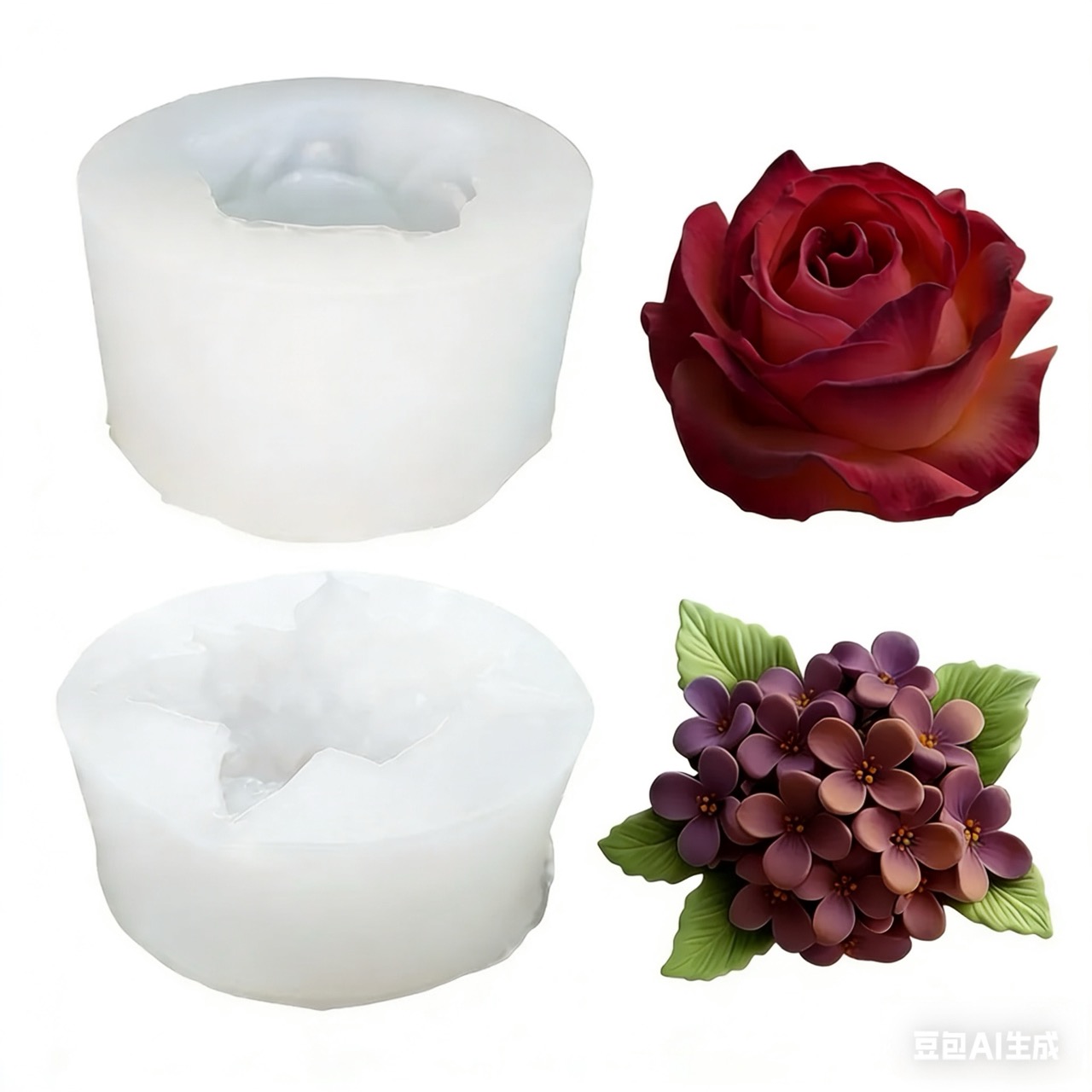 Resin Art Design For Wedding - 3Dローズライラックフラワーシリコンモールド2個、樹脂やキャンドル作りの型として使用、DIY手作りキャンドル、樹脂工芸品、石鹸、ジュエリー鋳造、装飾に適しており、バレンタインデー、結婚式、ロマンチックなギフト作りに最適です。 レジンアート、繊細な花びら、クラフト愛好家向けに特別に設計、複雑な型のディテール | 詳細な花びらの質感、エレガントな花柄デザイン。アロマセラピーや手作りの装飾に適しています。