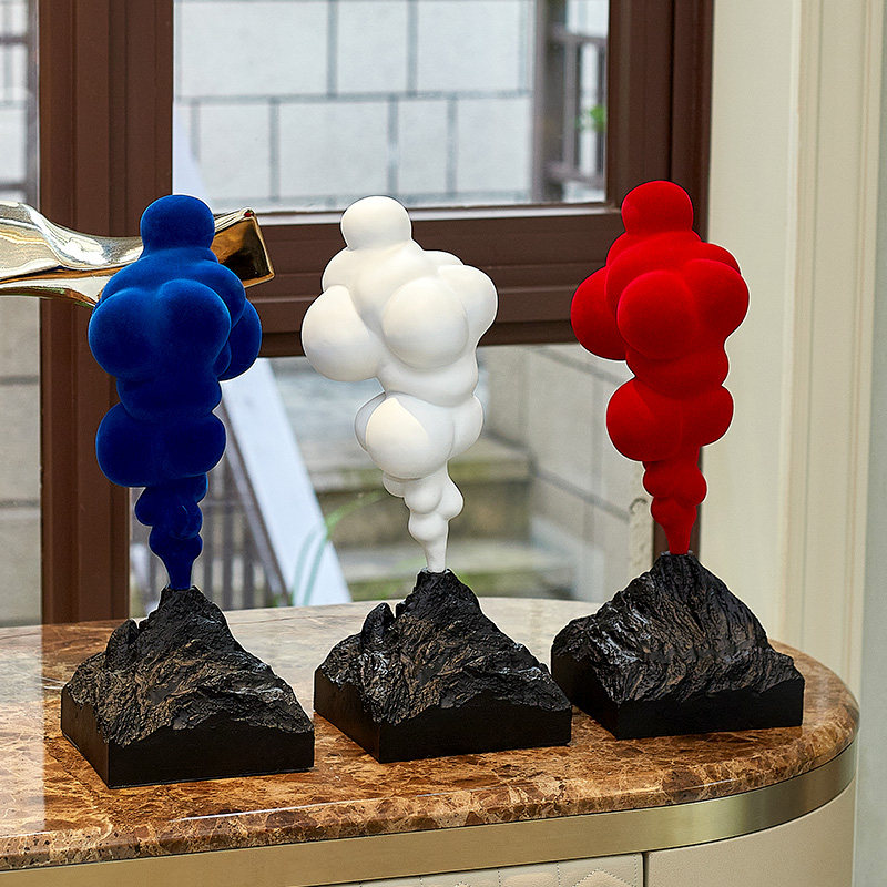 Resin Art Studio - クラインブルー抽象火山雲彫刻、モダンアートホームデコレーション（リビングルーム、スタジオ用）、ユニークな手作りアートディスプレイ作品
