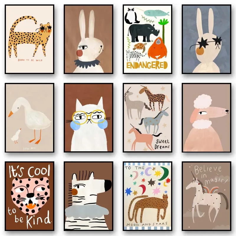 Resin Art Wall Decor - 面白い可愛い動物のウサギ、馬、パンダのポスター、モチベーションを高める名言プリント、ダイヤモンドプリントのウォールアート、部屋の家の装飾用絵画