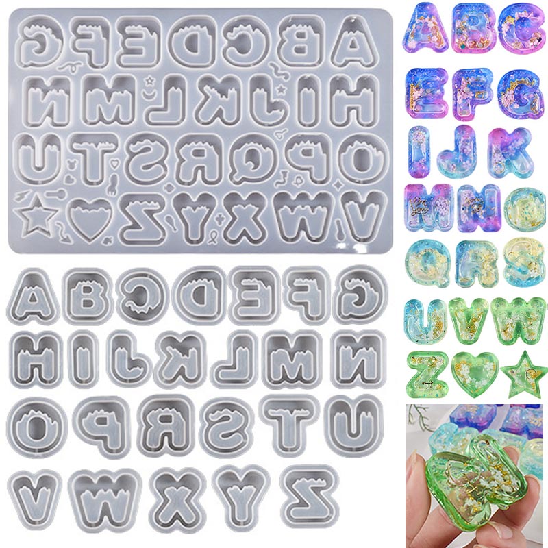Resin Art Letter Keychain - DIY 樹脂アートアイスクリームレターシリコーン型流砂ペンダントキーホルダー型樹脂シェーカー金型クリエイティブ樹脂アートクラフト DIY