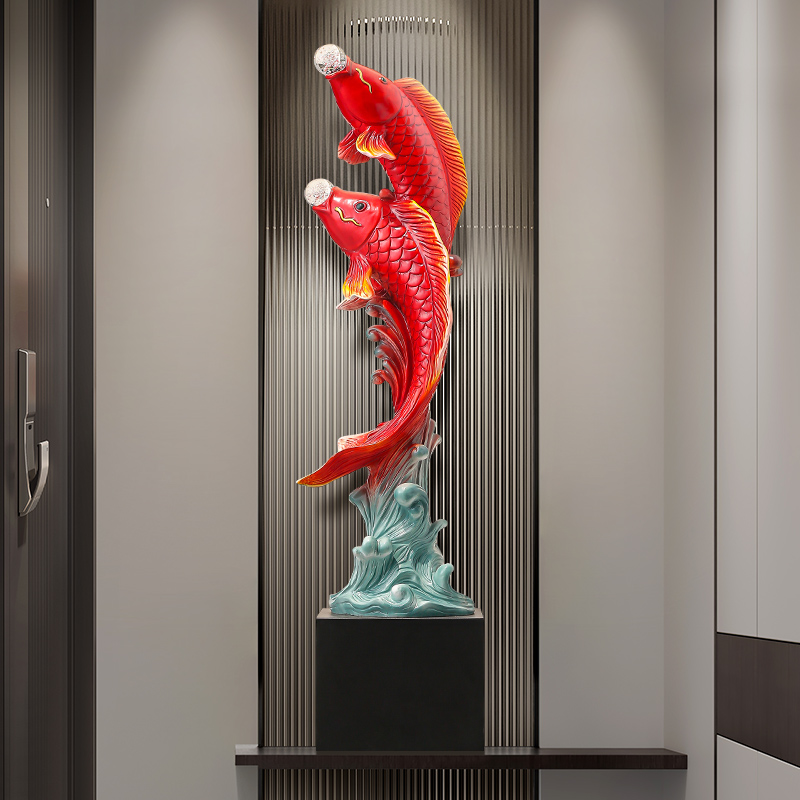 Resin Art Floor - 五味の魚の彫刻、樹脂像、豪華なリビングルーム、テレビキャビネット、ソファサイド、ブロケードカープアート、カスタマイズされた床の装飾