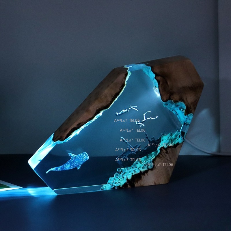 木製樹脂ナイトライトオーシャンアートデスクデコレーションサメ - Resin Art And Wood のレビューと価格