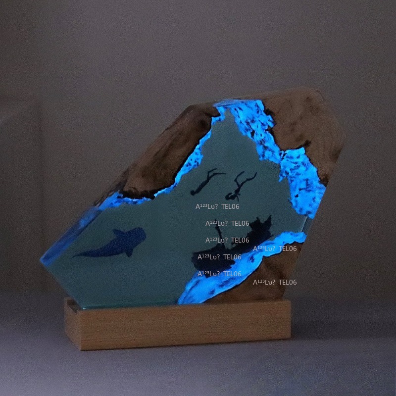 木製樹脂ナイトライトオーシャンアートデスクデコレーションサメ - Resin Art And Wood のレビューと価格
