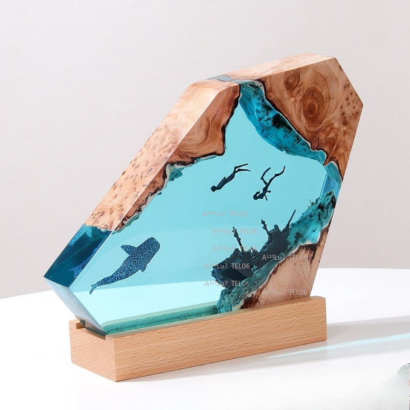 木製樹脂ナイトライトオーシャンアートデスクデコレーションサメ - Resin Art And Wood のレビューと価格