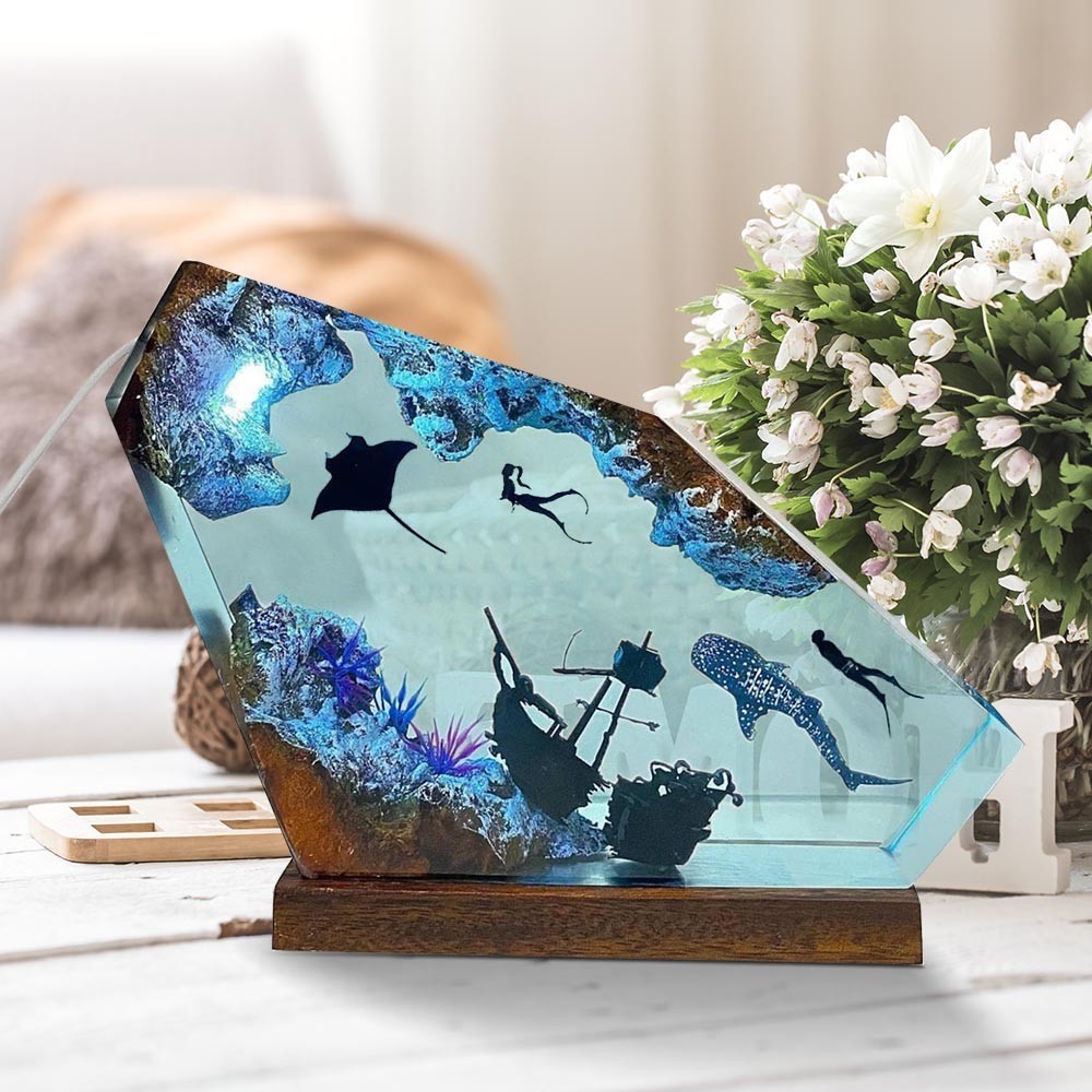 海洋樹脂木工アート発光デザインジンベエザメマンタダイバークリ - Resin Art Design For Wedding のレビューと価格