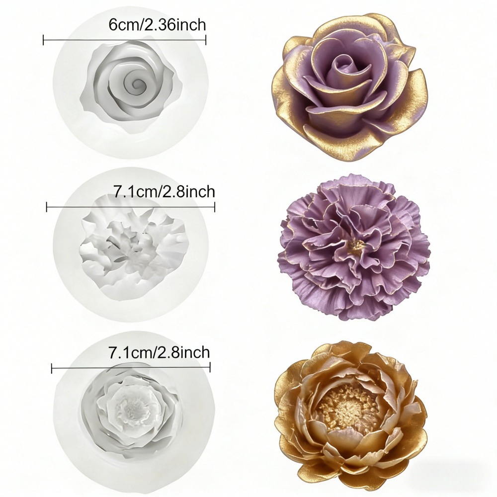 バラ、牡丹、カーネーション用の3ピースシリコンモールド、キャ - Resin Art Design For Wedding のレビューと価格