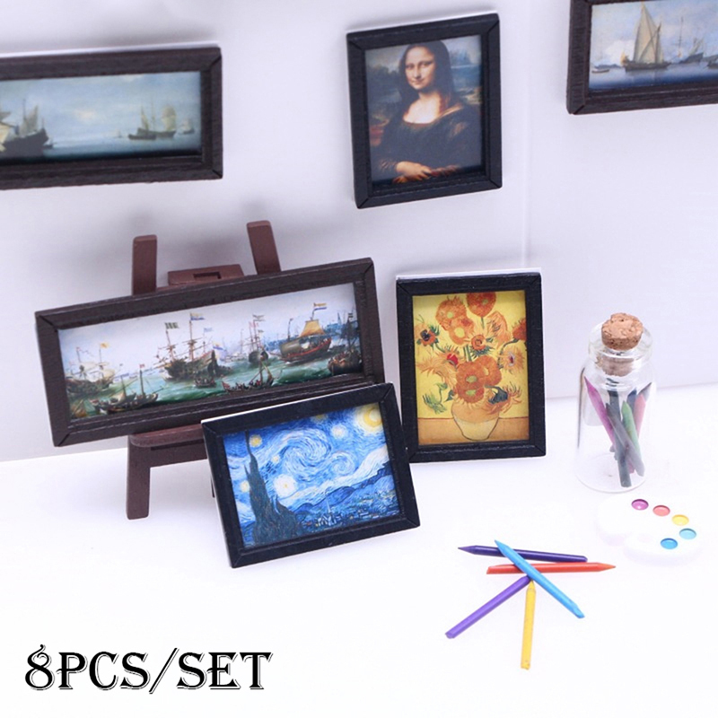 8 個 1:12 ドールハウスヴィンテージ油絵ミニ壁アート写 - Resin Art And Wood のレビューと価格