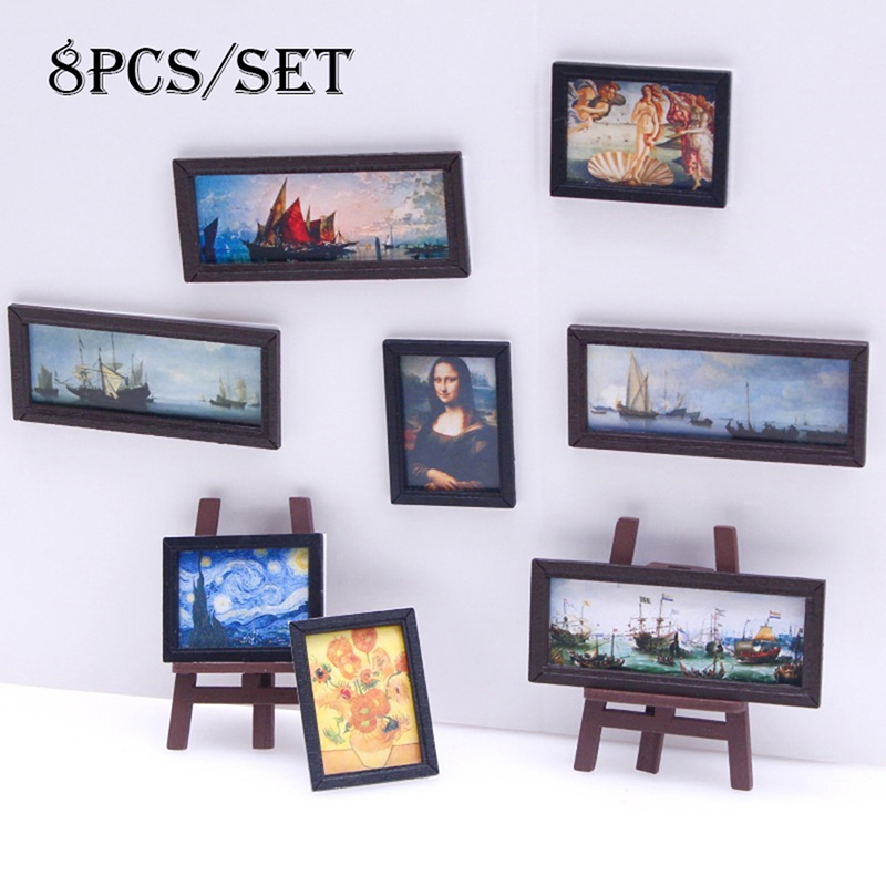 8 個 1:12 ドールハウスヴィンテージ油絵ミニ壁アート写 - Resin Art And Wood のレビューと価格