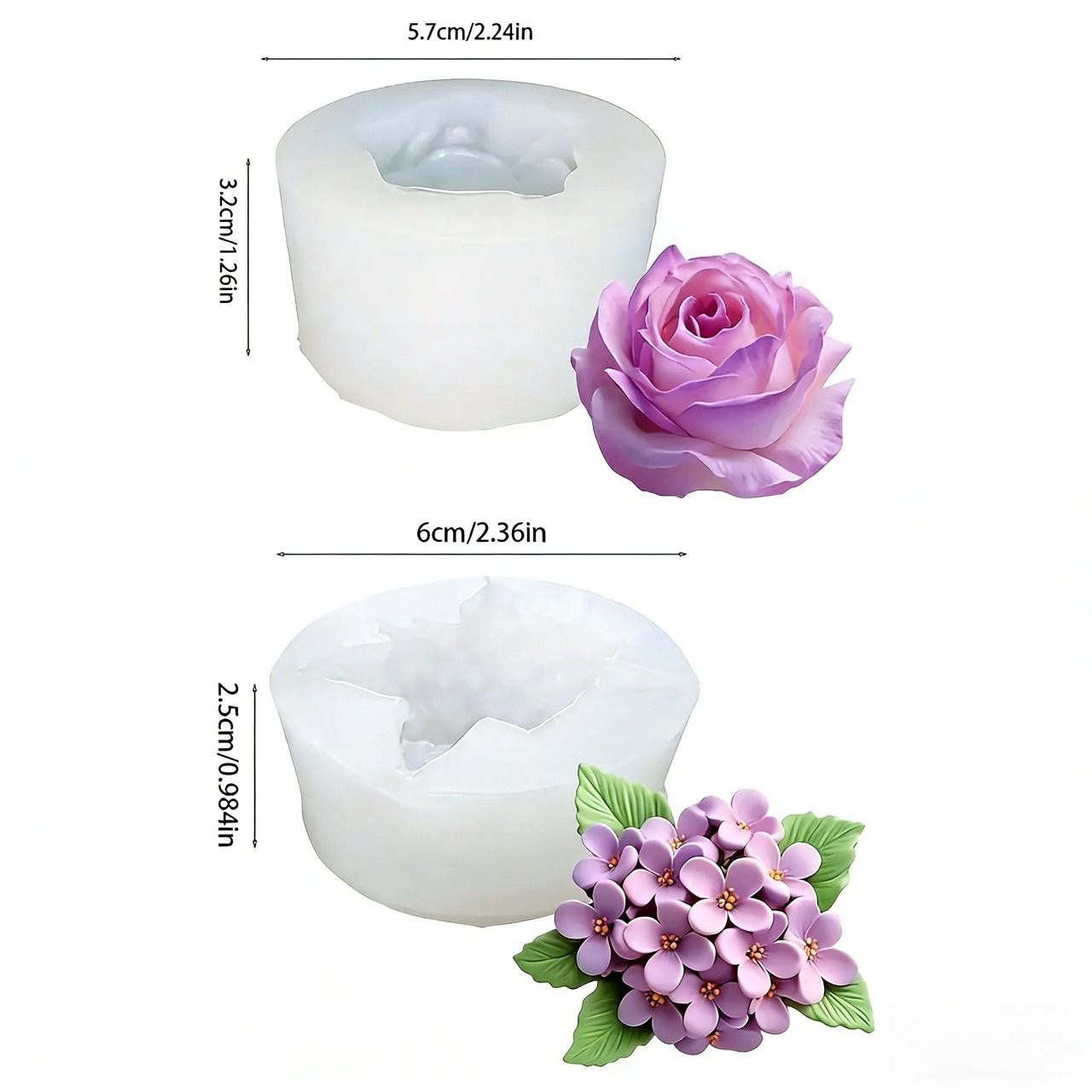 3Dローズライラックフラワーシリコンモールド2個、樹脂やキャ - Resin Art Design For Wedding のレビューと価格
